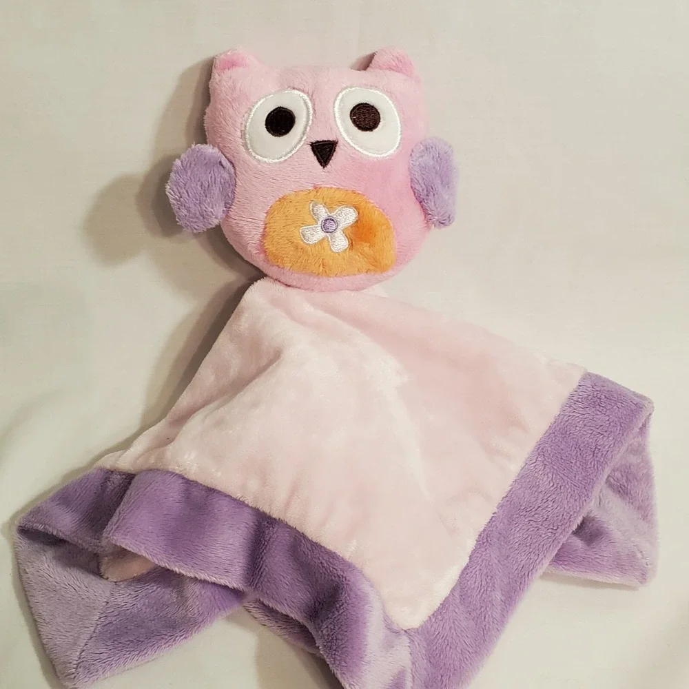 BananaFish Studio Pink Purple Owl Baby Lovey Velour Soft Security Blanket - Picture 13 of 16